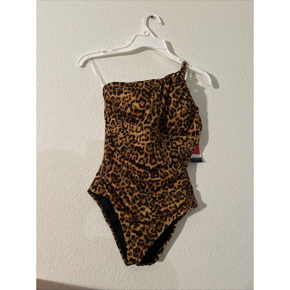 Sofia Women's Alaina One Shoulder One Piece Swimsuit M Leopard NWT